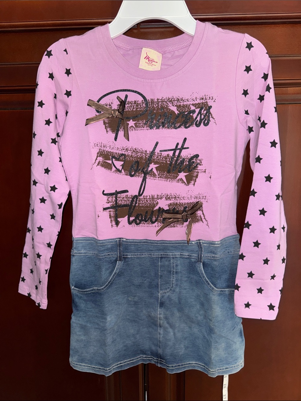 Girls' Purple Star Long-Sleeve Tee with Denim-Look Skirt 1-Piece Casual Daily